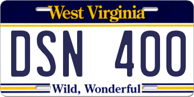 WV license plate DSN400