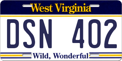 WV license plate DSN402