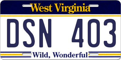 WV license plate DSN403