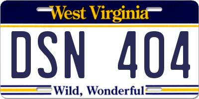 WV license plate DSN404