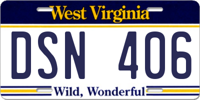 WV license plate DSN406