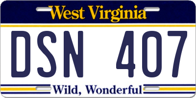 WV license plate DSN407