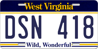 WV license plate DSN418