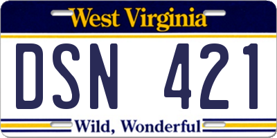 WV license plate DSN421