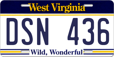 WV license plate DSN436