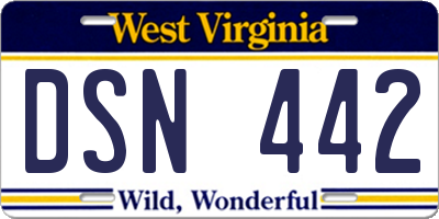 WV license plate DSN442