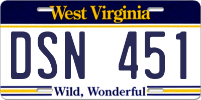 WV license plate DSN451