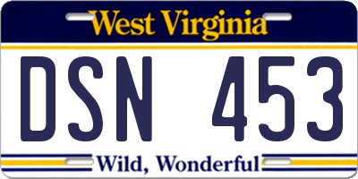 WV license plate DSN453