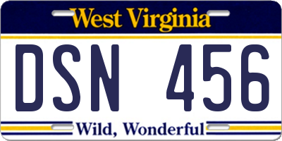 WV license plate DSN456