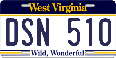 WV license plate DSN510