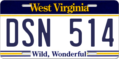WV license plate DSN514