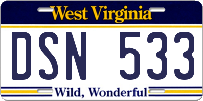 WV license plate DSN533