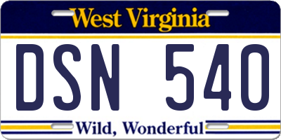 WV license plate DSN540