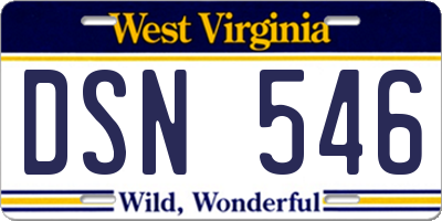 WV license plate DSN546