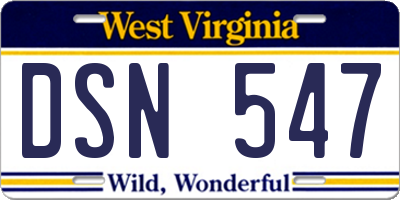 WV license plate DSN547