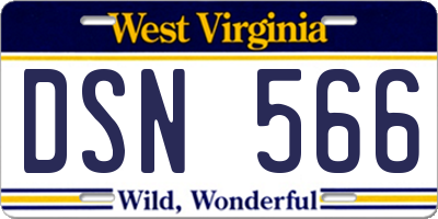 WV license plate DSN566
