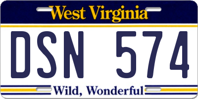 WV license plate DSN574