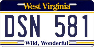WV license plate DSN581