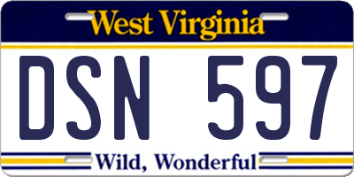 WV license plate DSN597