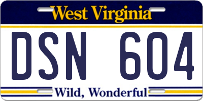 WV license plate DSN604