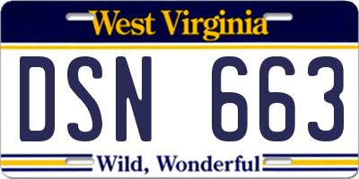 WV license plate DSN663