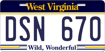 WV license plate DSN670