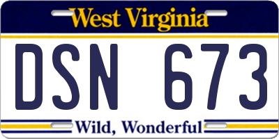 WV license plate DSN673