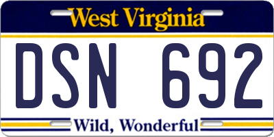 WV license plate DSN692