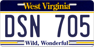 WV license plate DSN705