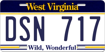 WV license plate DSN717