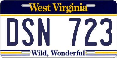 WV license plate DSN723