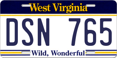WV license plate DSN765