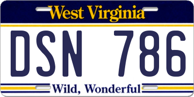 WV license plate DSN786