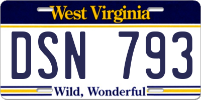 WV license plate DSN793