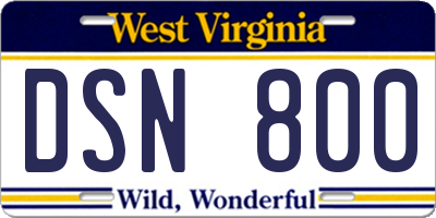 WV license plate DSN800