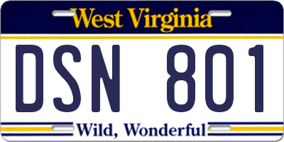WV license plate DSN801
