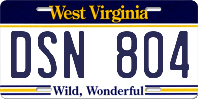 WV license plate DSN804
