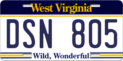 WV license plate DSN805