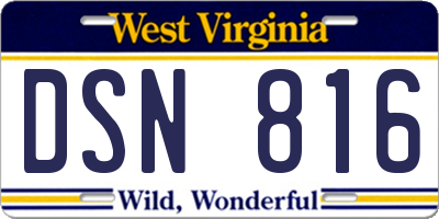 WV license plate DSN816