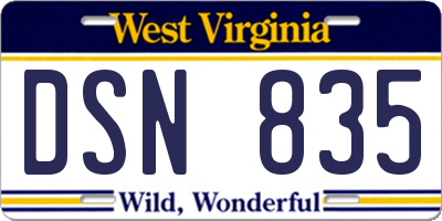 WV license plate DSN835