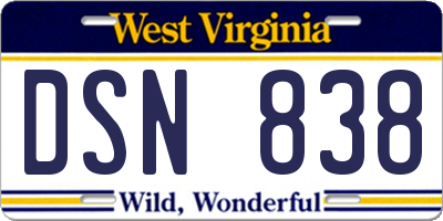 WV license plate DSN838