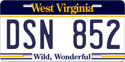 WV license plate DSN852
