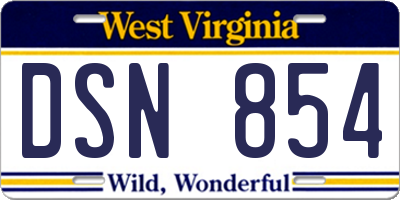 WV license plate DSN854