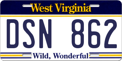 WV license plate DSN862