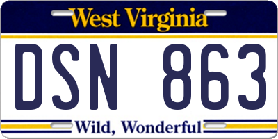WV license plate DSN863