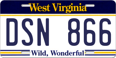 WV license plate DSN866
