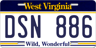 WV license plate DSN886