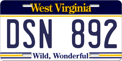 WV license plate DSN892