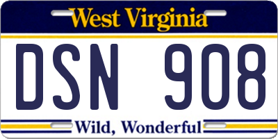 WV license plate DSN908