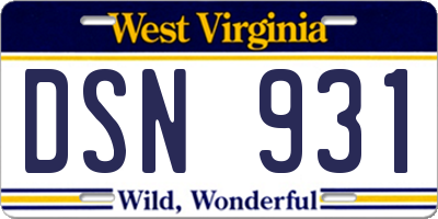 WV license plate DSN931